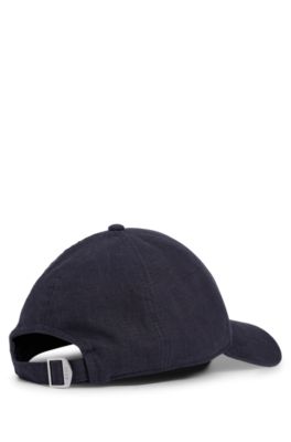 Linen cap with embroidered logo, Dark Blue