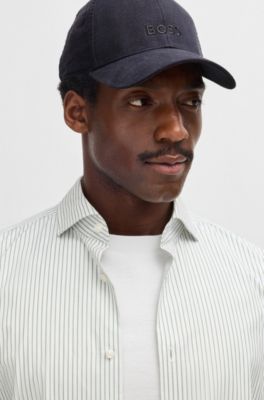 Linen cap with embroidered logo, Dark Blue