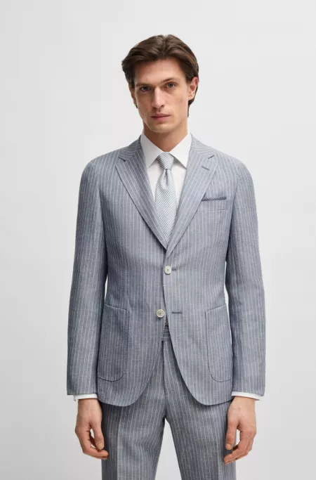 Slim-fit blazer in striped virgin wool and linen