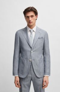 Veste Slim en laine vierge et lin à rayures, bleu clair