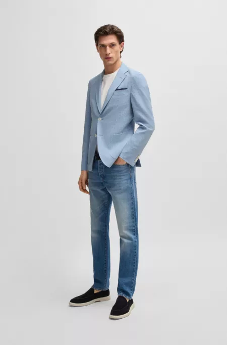 Slim-fit blazer in wool-blend seersucker with silk