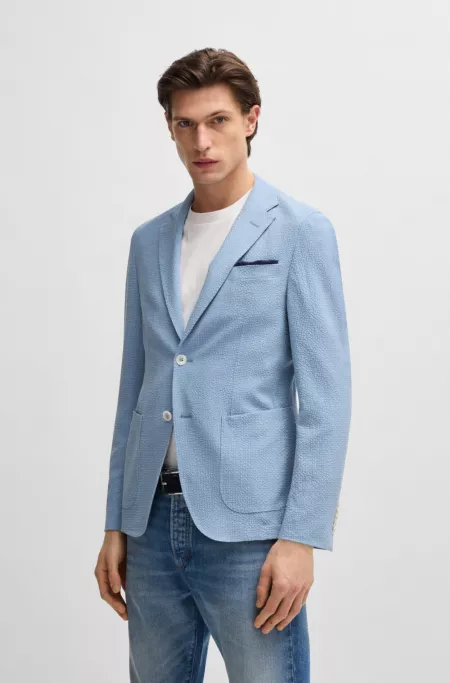 Slim-fit blazer in wool-blend seersucker with silk