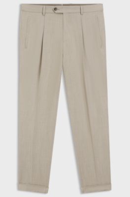 Regular-fit trousers in a wool blend with silk, Light Beige