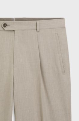 Regular-fit trousers in a wool blend with silk, Light Beige