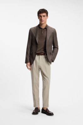 Regular-fit trousers in a wool blend with silk, Light Beige