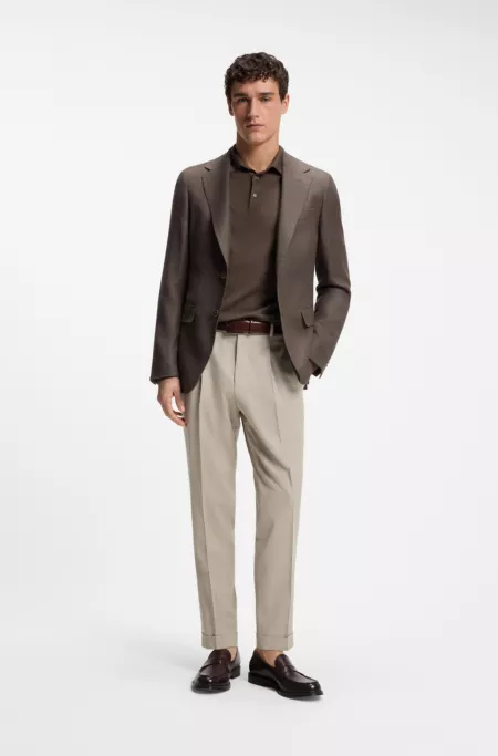 Pantalon Regular en laine mélangée, avec de la soie