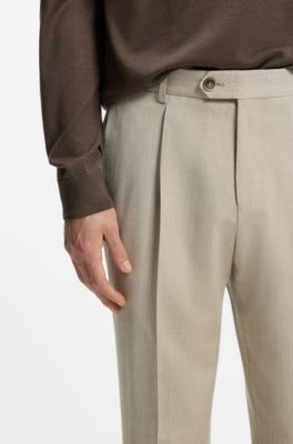 Regular-fit trousers in a wool blend with silk, Light Beige