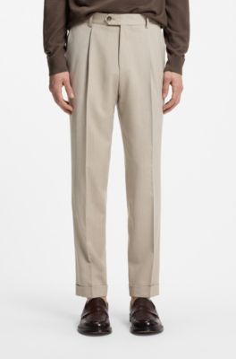 Regular-fit trousers in a wool blend with silk, Light Beige