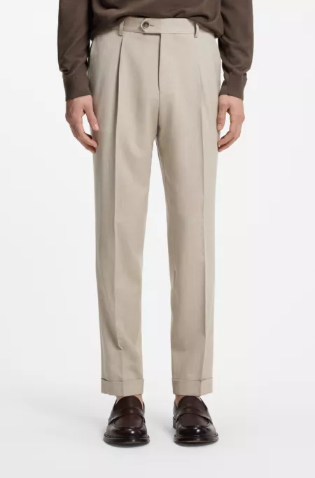Pantalon Regular en laine mélangée, avec de la soie