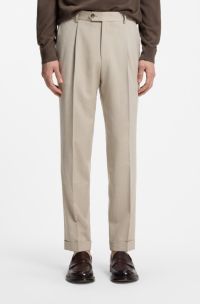 Pantaloni regular fit in misto lana con seta, Beige chiaro