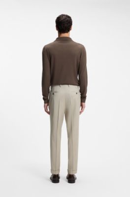 Regular-fit trousers in a wool blend with silk, Light Beige