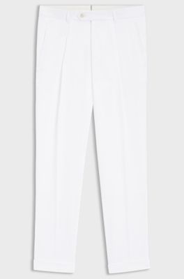 Pantaloni regular fit in lino resistente alle rughe, Bianco