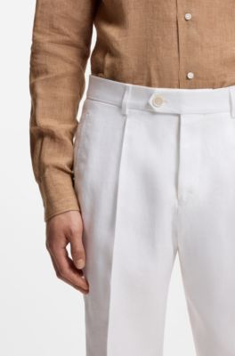 Pantaloni regular fit in lino resistente alle rughe, Bianco