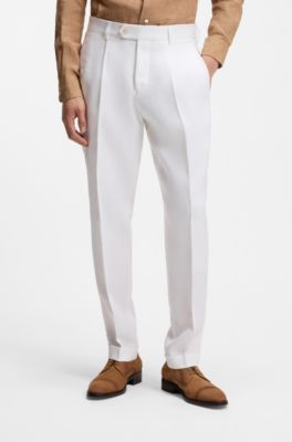 Regular-fit trousers in wrinkle-resistant linen, White