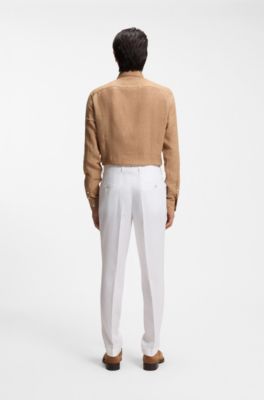 Pantaloni regular fit in lino resistente alle rughe, Bianco