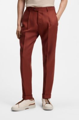 Regular-fit trousers in wrinkle-resistant linen, Brown