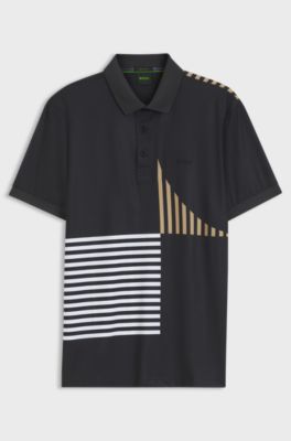 Paddy Active stretch-jersey polo shirt with digital print, Black