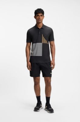 Paddy actieve polo van stretchjersey met digitale print, Zwart