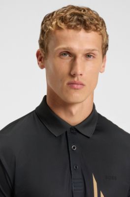 Paddy Active stretch-jersey polo shirt with digital print, Black