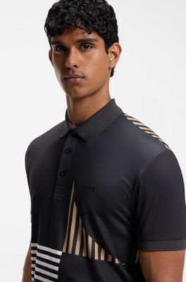 Paddy actieve polo van stretchjersey met digitale print, Zwart