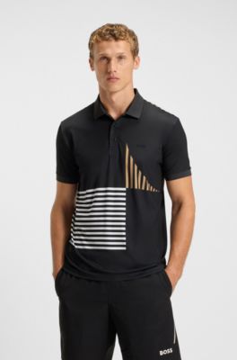 Paddy Active stretch-jersey polo shirt with digital print, Black