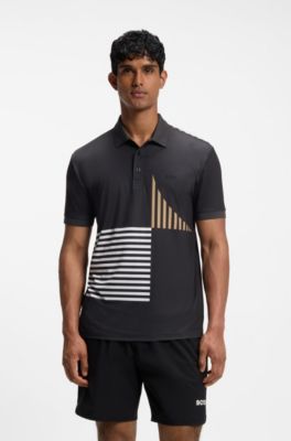 Paddy Active stretch-jersey polo shirt with digital print, Black