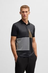 Paddy actieve polo van stretchjersey met digitale print, Zwart