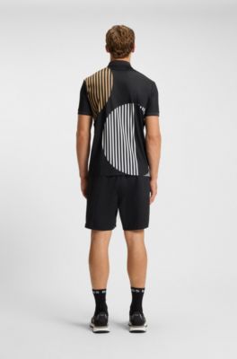 Paddy Active stretch-jersey polo shirt with digital print, Black