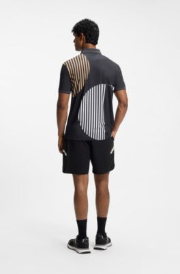 Paddy Active stretch-jersey polo shirt with digital print, Black