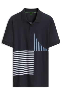 Paddy Active stretch-jersey polo shirt with digital print, Dark Blue