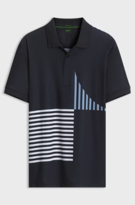 Paddy Active stretch-jersey polo shirt with digital print, Dark Blue