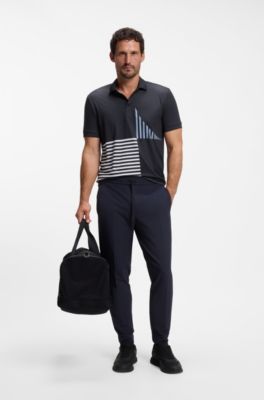 Paddy Active stretch-jersey polo shirt with digital print, Dark Blue