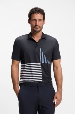 Paddy Active stretch-jersey polo shirt with digital print, Dark Blue
