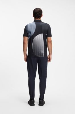 Paddy Active stretch-jersey polo shirt with digital print, Dark Blue