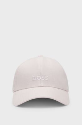 Linen cap with embroidered logo, light pink