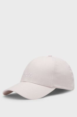 Linen cap with embroidered logo, light pink