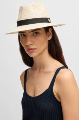Raffia Panama hat with Double B monogram, Natural