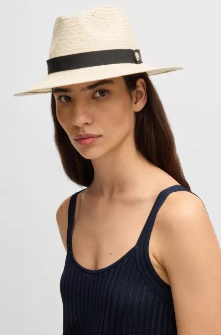 Raffia Panama hat with Double B monogram
