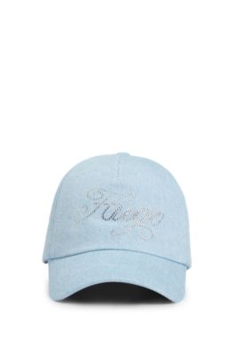 Denim cap with crystal-studded logo, Light Blue