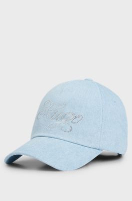 Denim cap with crystal-studded logo, Light Blue