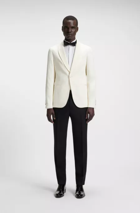 Slim-fit tuxedo jacket in silk and linen
