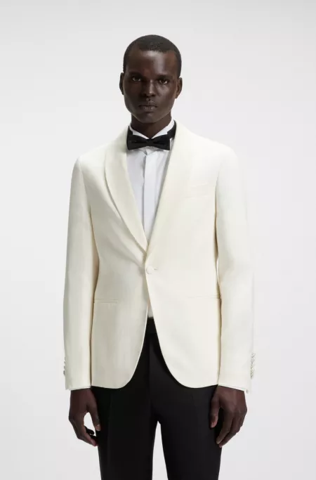 Slim-fit tuxedo jacket in silk and linen