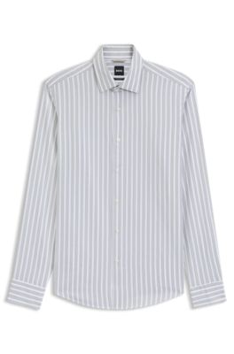Regular-fit shirt with boucl&eacute;-effect stripes, Green Patterned