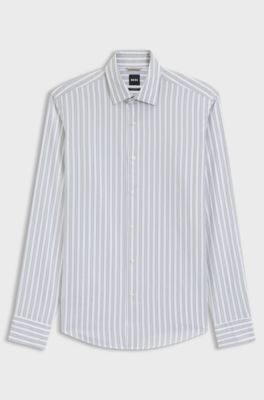 Regular-fit shirt with boucl&eacute;-effect stripes, Green Patterned