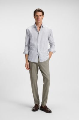 Regular-fit shirt with boucl&eacute;-effect stripes, Green Patterned