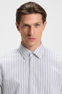 Regular-fit shirt with boucl&eacute;-effect stripes, Green Patterned