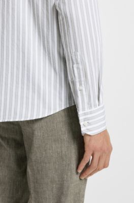 Regular-fit shirt with boucl&eacute;-effect stripes, Green Patterned