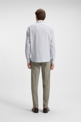 Regular-fit shirt with boucl&eacute;-effect stripes, Green Patterned