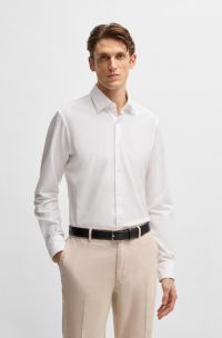 Regular-fit overhemd in bouclé van een katoenmix van Italiaans fabricaat, Wit