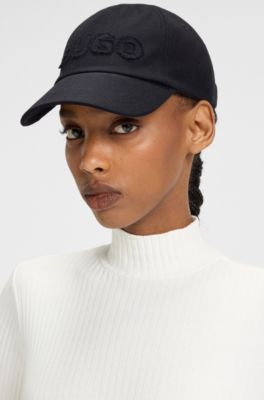 Cotton-twill cap with raw-edge logo, Black